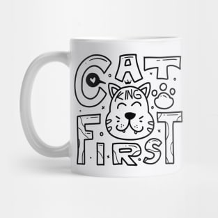 Cat First doodle typography Mug